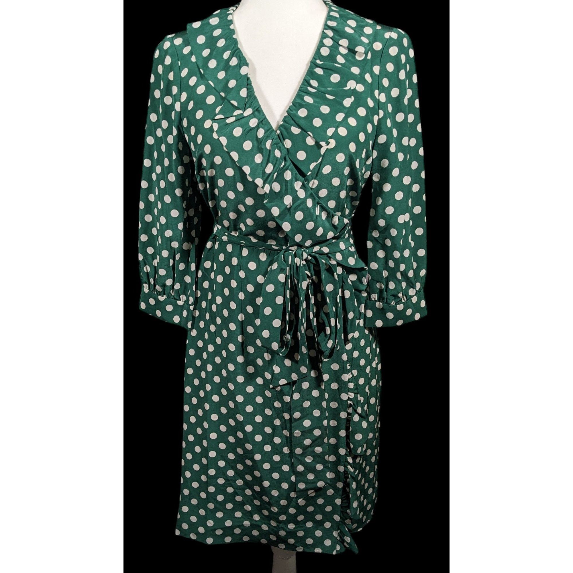 Kate Spade Kate Spade Daniella Silk Green And White Polka Dot Wrap Dre Size M / US 6-8 / IT 42-44 - 1 Thumbnail