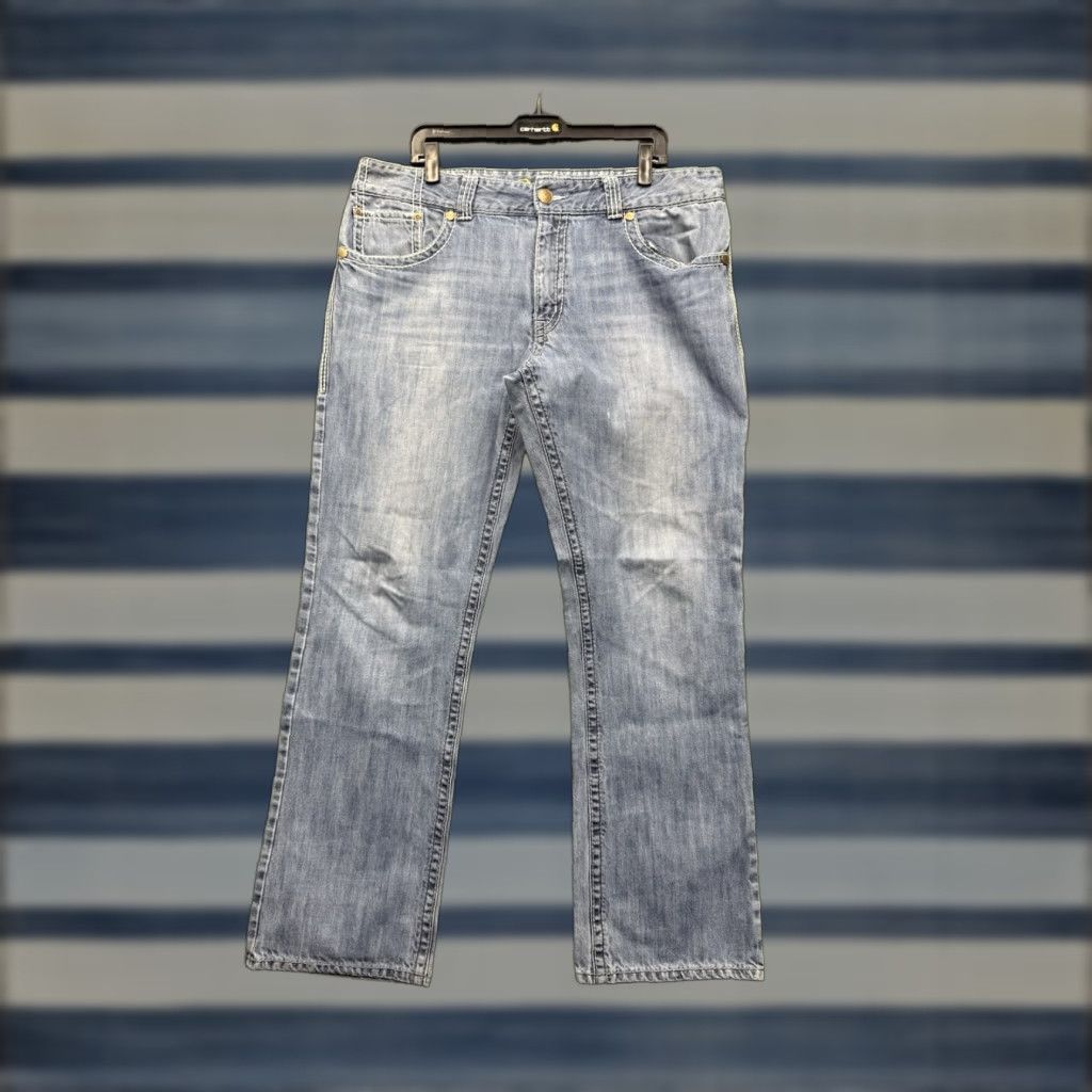 47 Rock 47 Jeans Mens Slim Boot Cut 38x34 Denim Blue Light Wash Wrangler Rock 47 Denim Western Style 5-Pocket Men Inseam 34in Size US 38 / EU 54 - 1 Thumbnail
