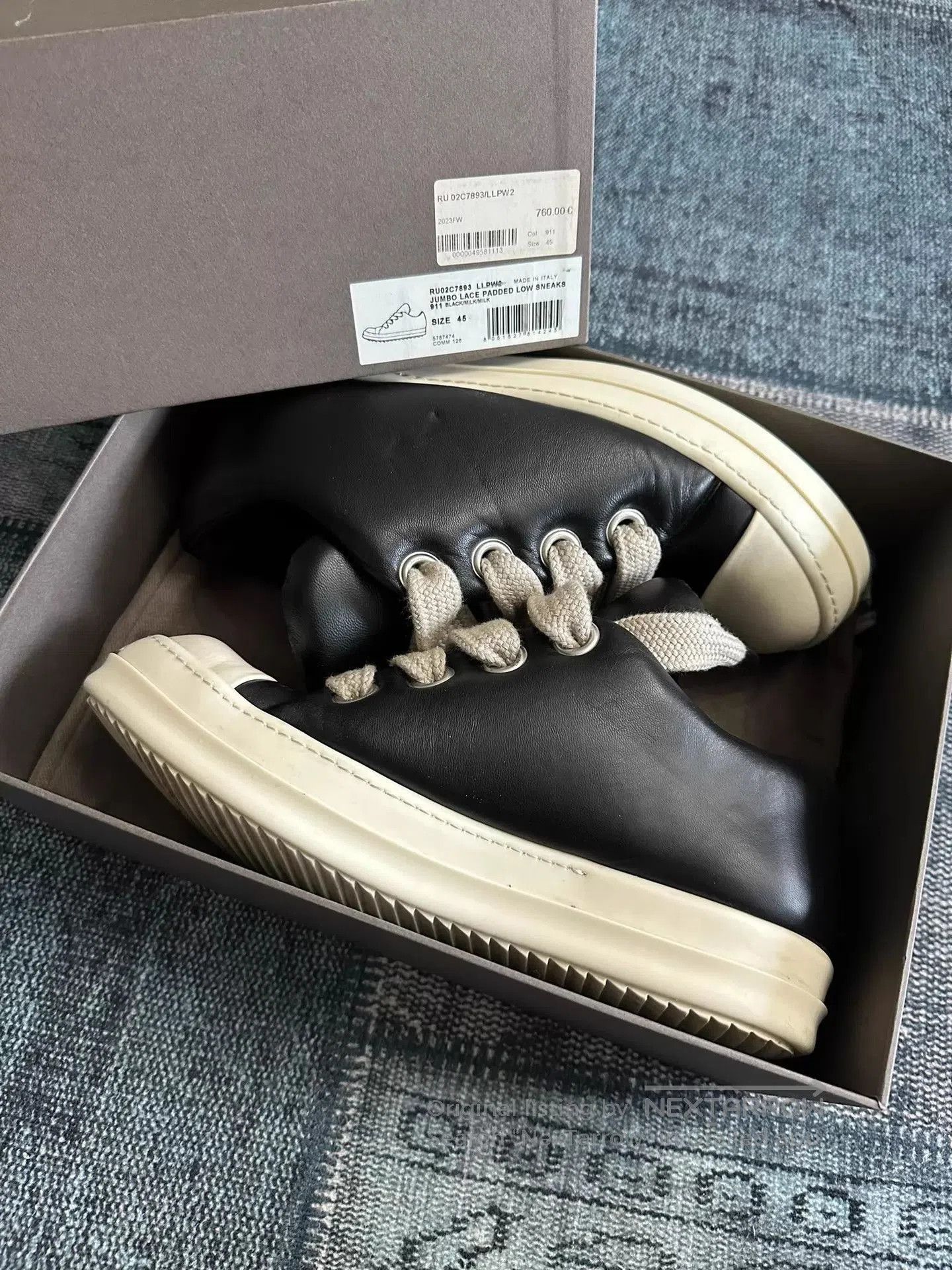 Rick Owens Black Leather Low. Size US 12 / EU 45 - 3 Thumbnail