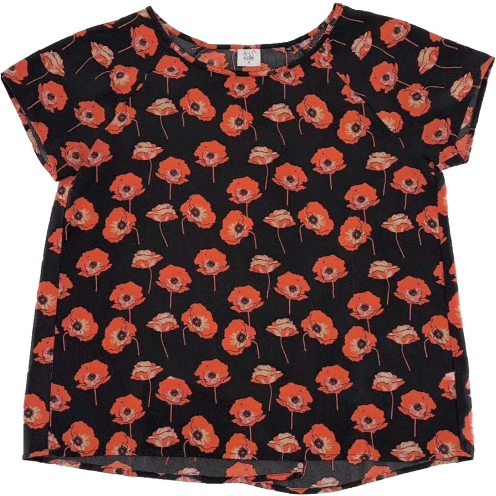 Vintage CAbi Flanders Poppy Blouse Black Red Short Sleeve Split Back Size M Floral Size M / US 6-8 / IT 42-44 - 2 Thumbnail
