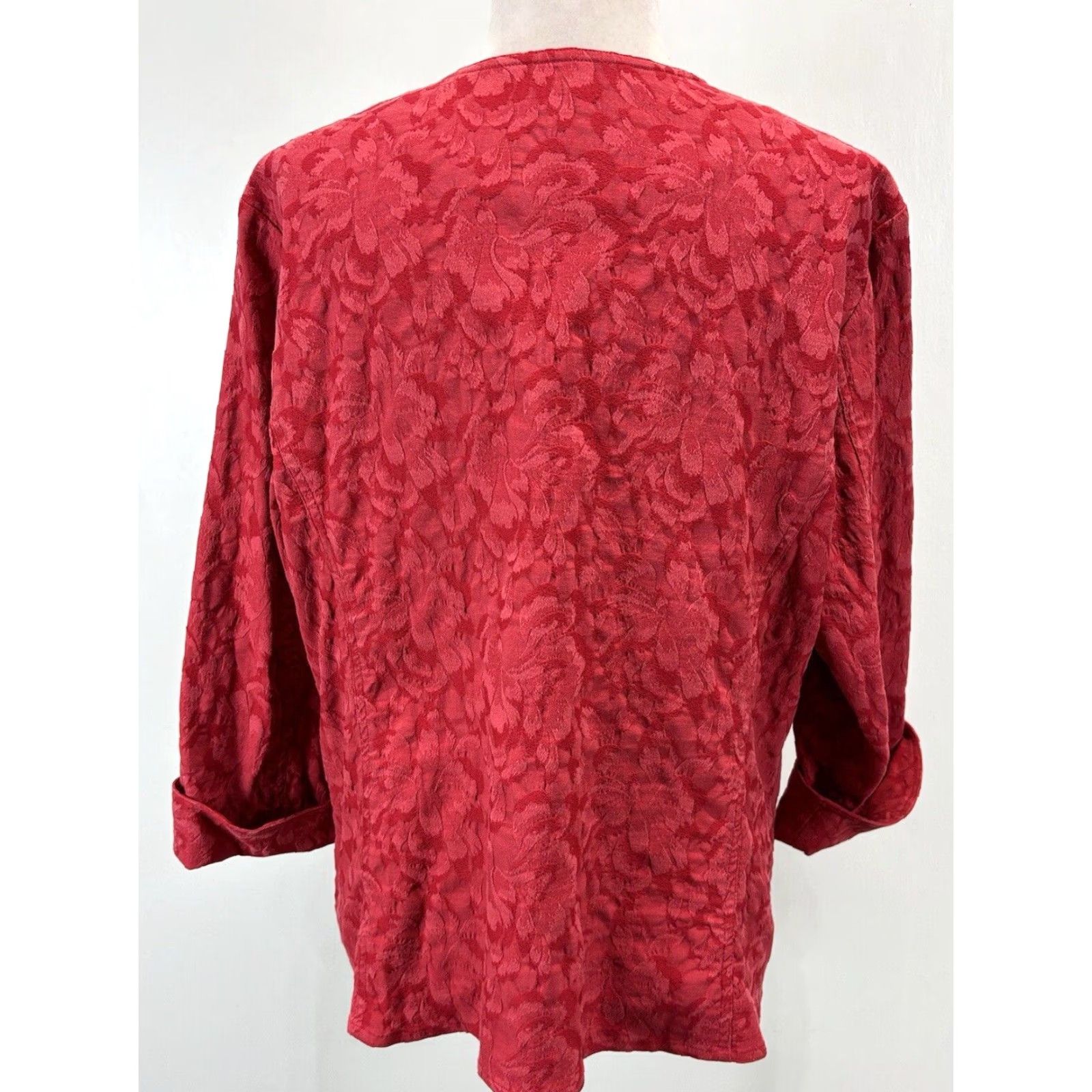 Coldwater Creek Coldwater Creek Floral Embossed Cotton Blend Jacket Womens XL Red Size XL / US 12-14 / IT 48-50 - 3 Thumbnail