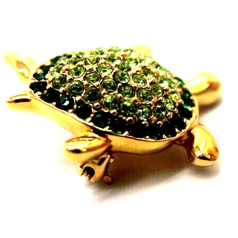 Monet Monet Rhinestone Turtle Brooch Pin Light Dark Green Goldtone Size ONE SIZE - 2 Thumbnail
