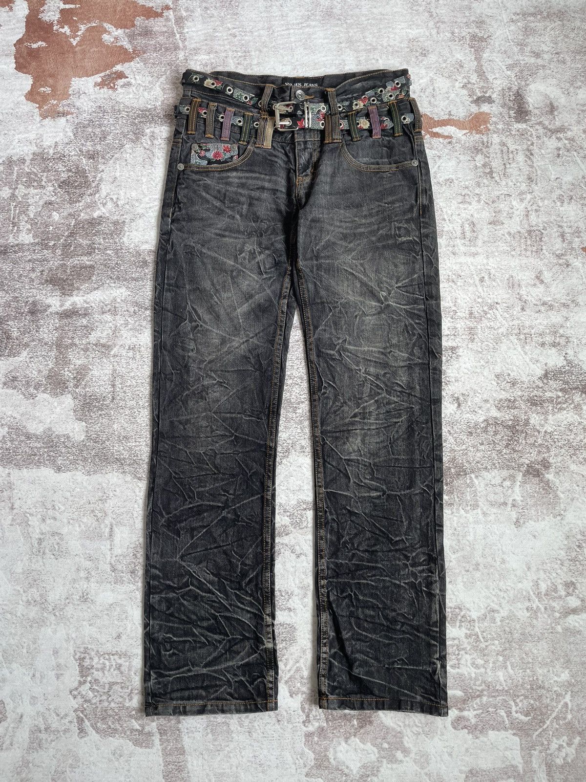 image of If Six Was Nine x Le Grande Bleu L G B Vintage Nylaus Double Waist Denim Pants in Black Denim (Size