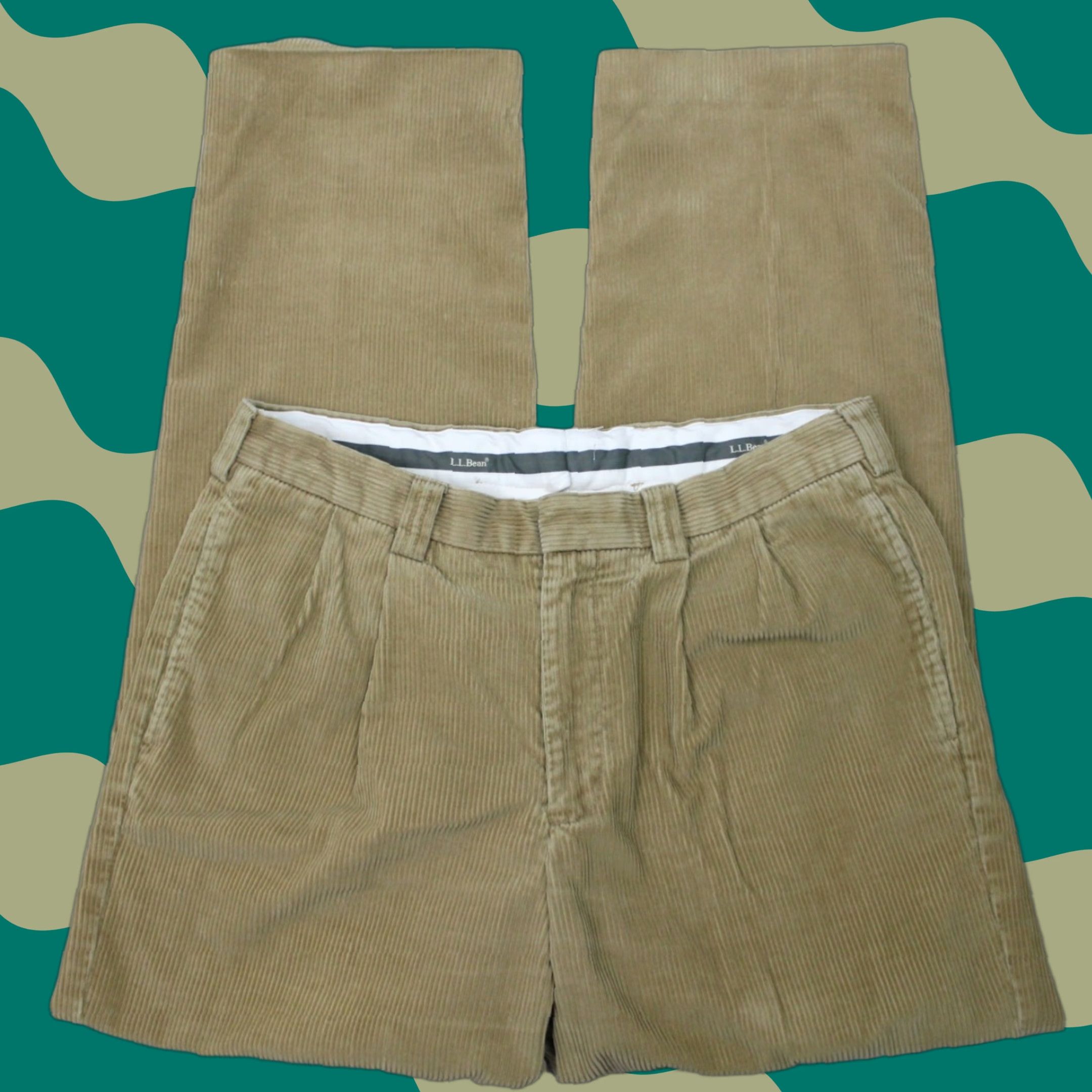Vintage L.L. Bean Corduroy Pants Mens 34 Beige Classic Fit Pleated Straight Inseam 30" Size US 34 / EU 50 - 1 Thumbnail