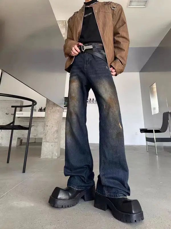 VIBE Retro high street yellow mud slightly flared casual jeans Size US 32 / EU 48 - 1 Thumbnail