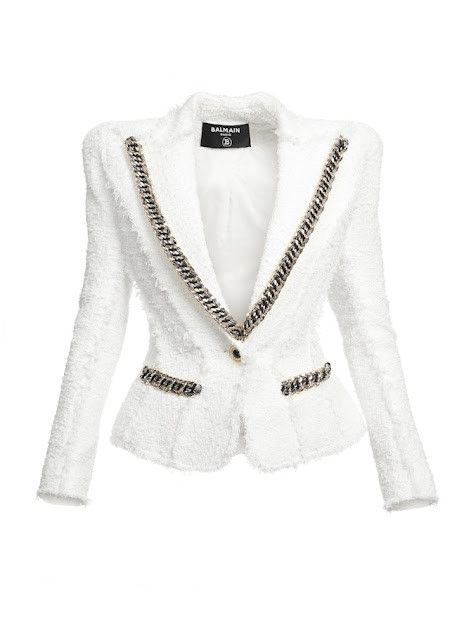 o1s1wg110825 Single Breasted Tweed Blazer in White