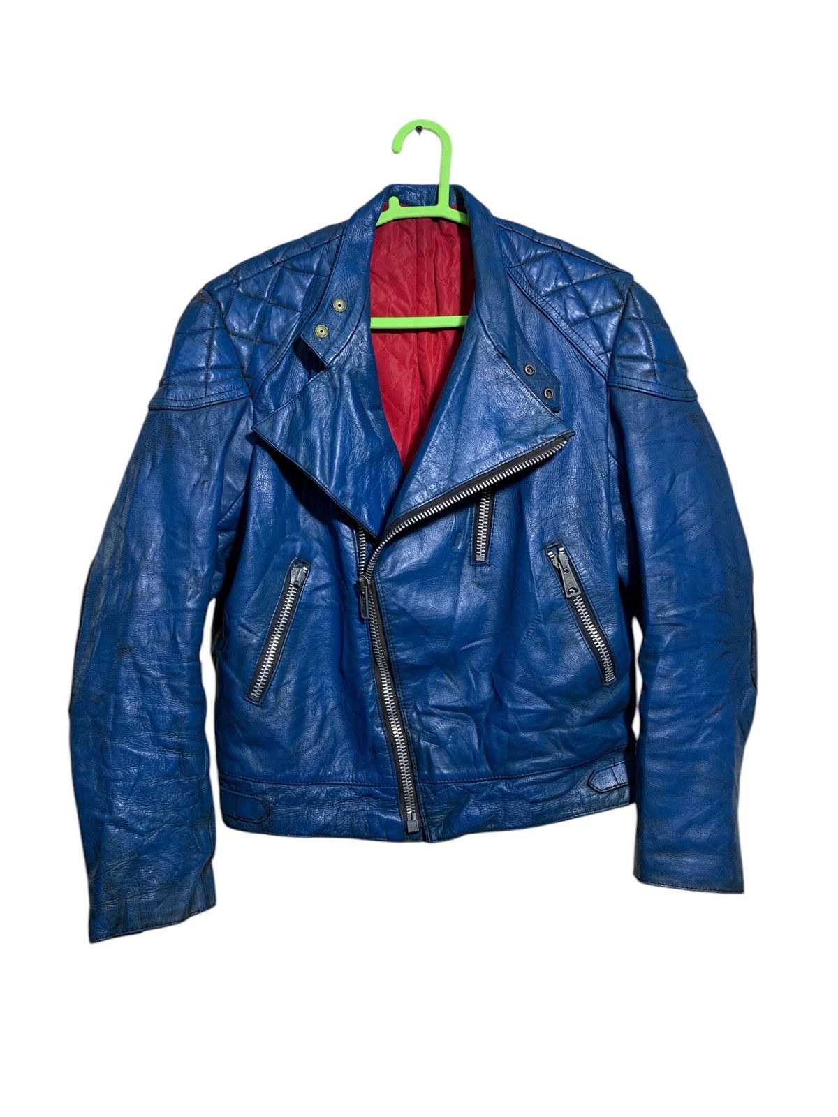 Genuine Leather × Vintage 🔥VTG BLUE BIKERS JACKETS GENUINE LEATHER Size US L / EU 52-54 / 3 - 1 Thumbnail