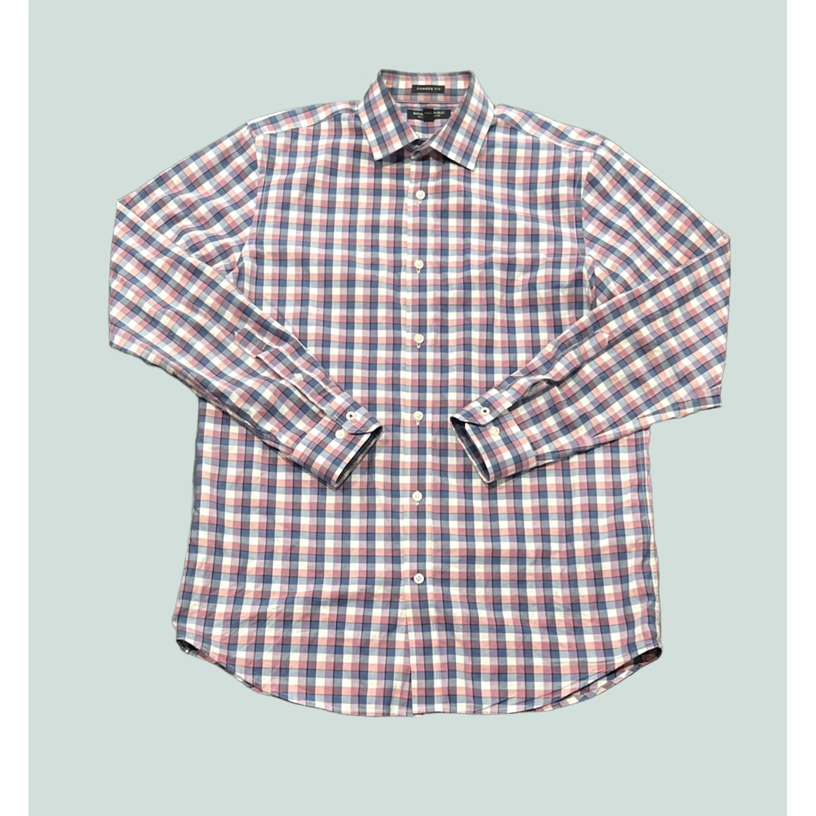 Banana Republic Button Up Shirt Men's Medium Camden Fit Plaid Blue Pink Supima, Men's