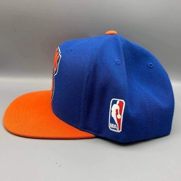 Mitchell & Ness New York Knicks Hat Men Blue Orange Big Logo Snap Back Cap Size ONE SIZE - 7 Thumbnail