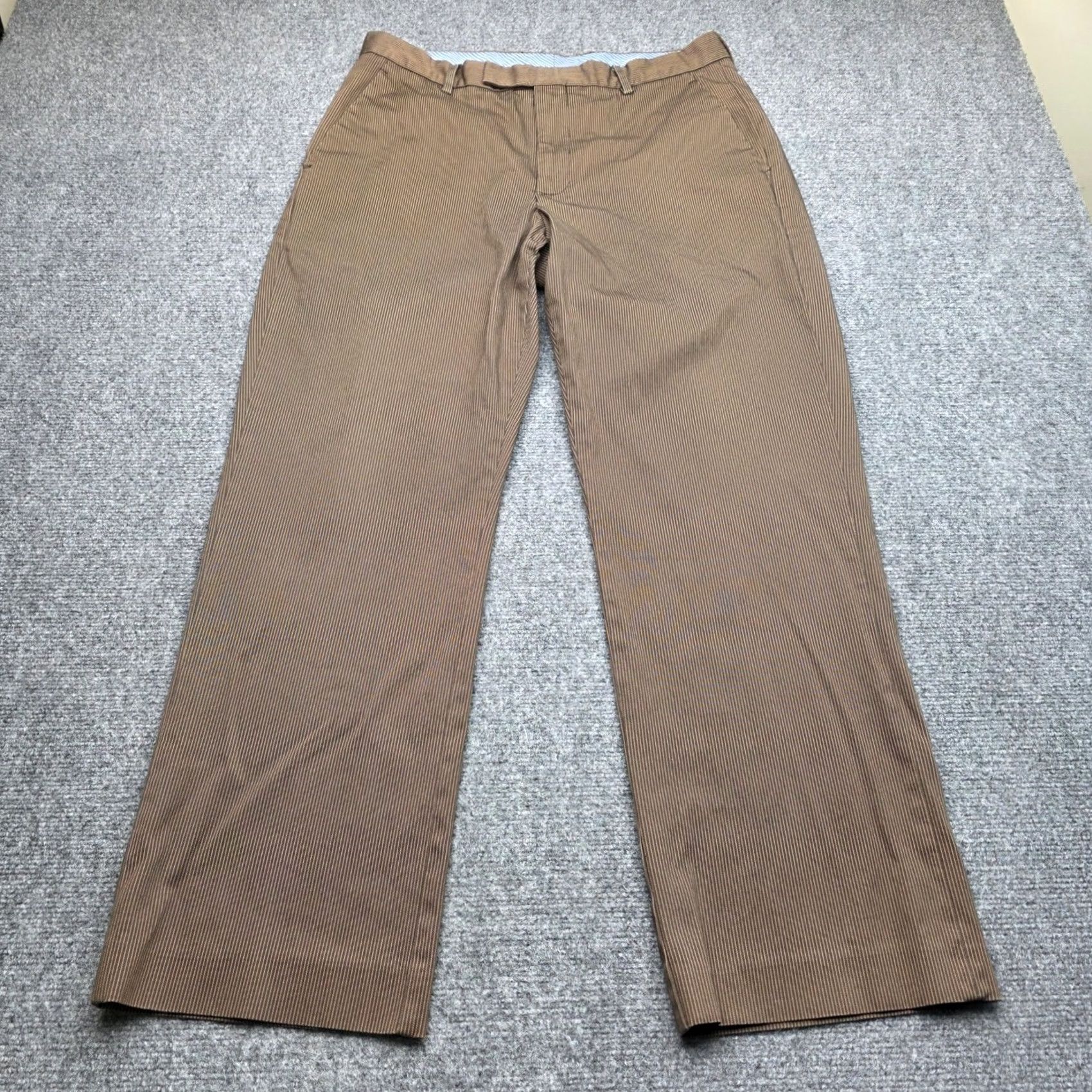 Gap GAP Mens Brown Pinstripe Pants Flat Front Chino Stretch 35x30 Size US 35 - 2 Thumbnail