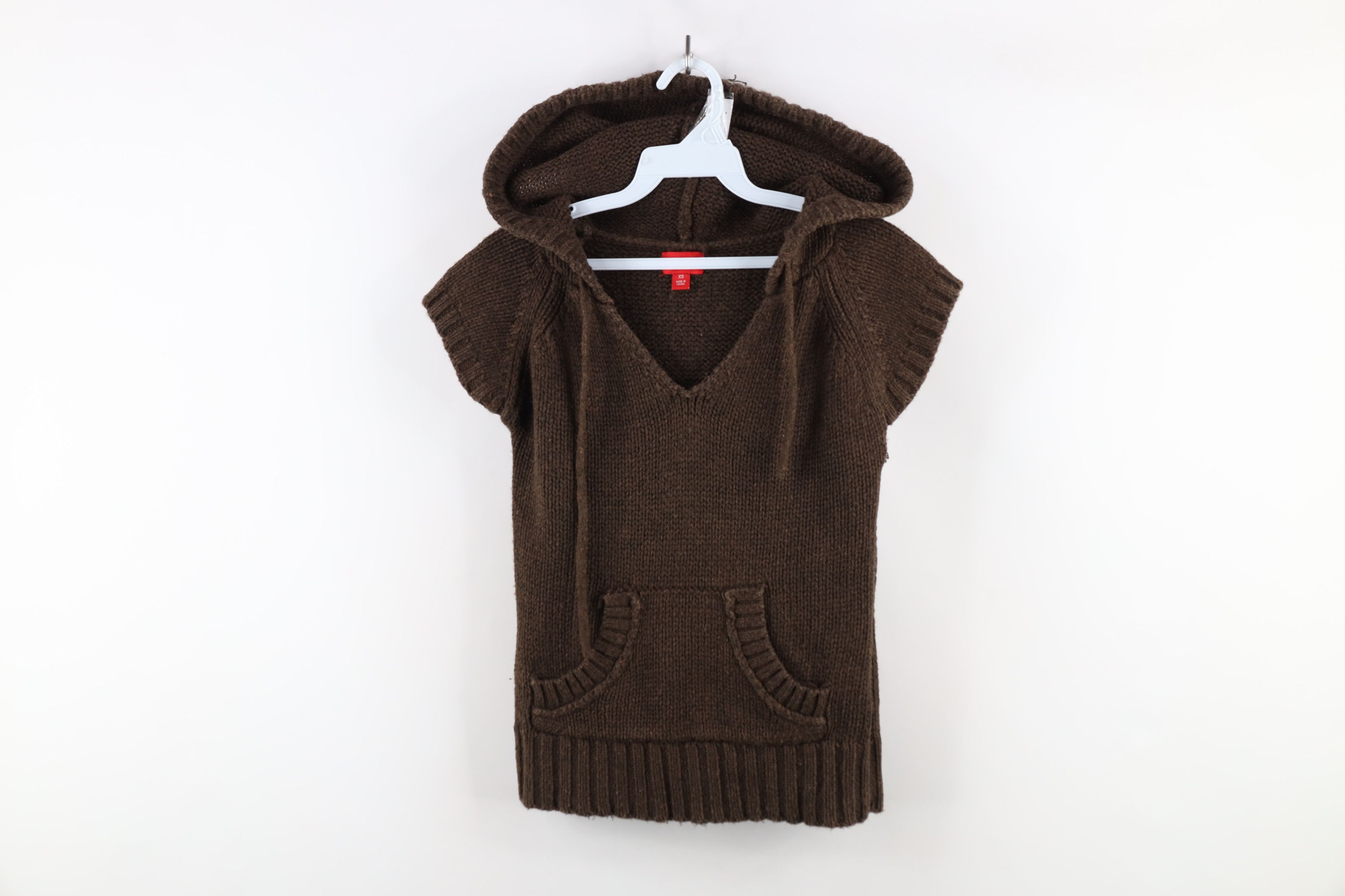 Vintage Vintage 90s Y2K Babydoll Cropped Hooded Knit Sweater Brown Size XS / US 0-2 / IT 36-38 - 1 Thumbnail
