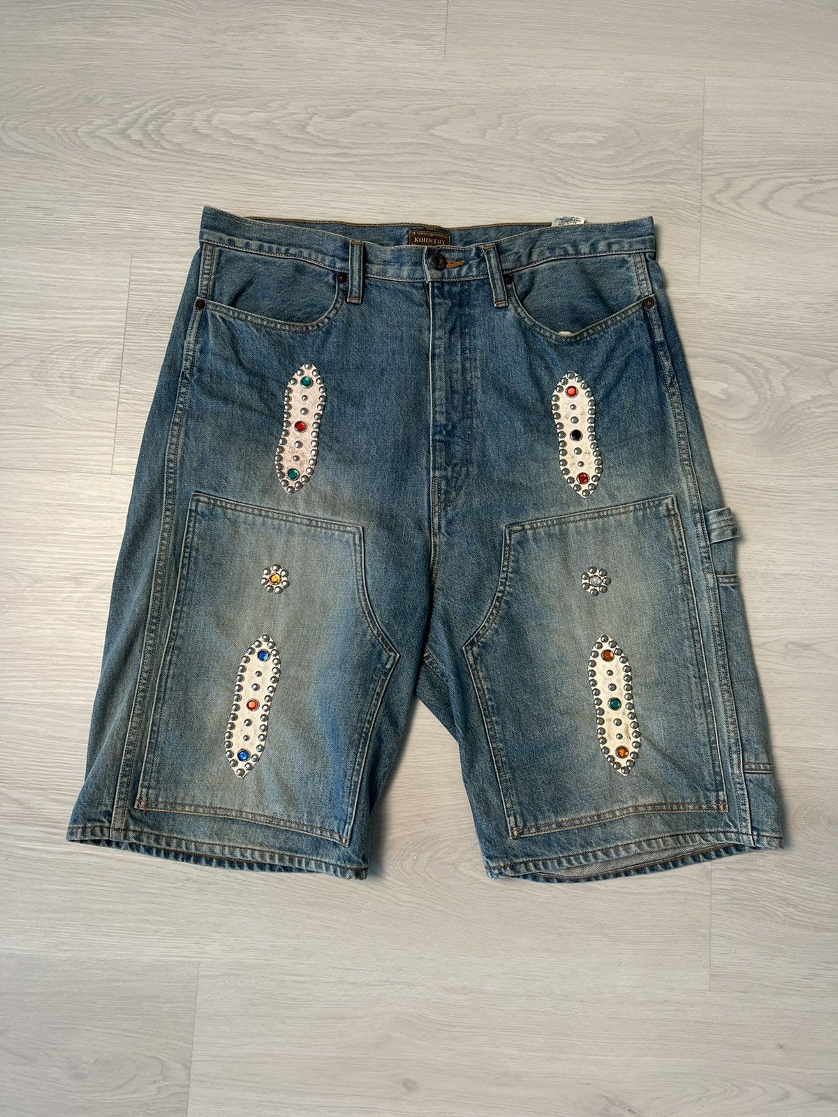 Kapital Kapital Double Knee Studded Jean Shorts Indigo Size US 36 / EU 52 - 1 Thumbnail