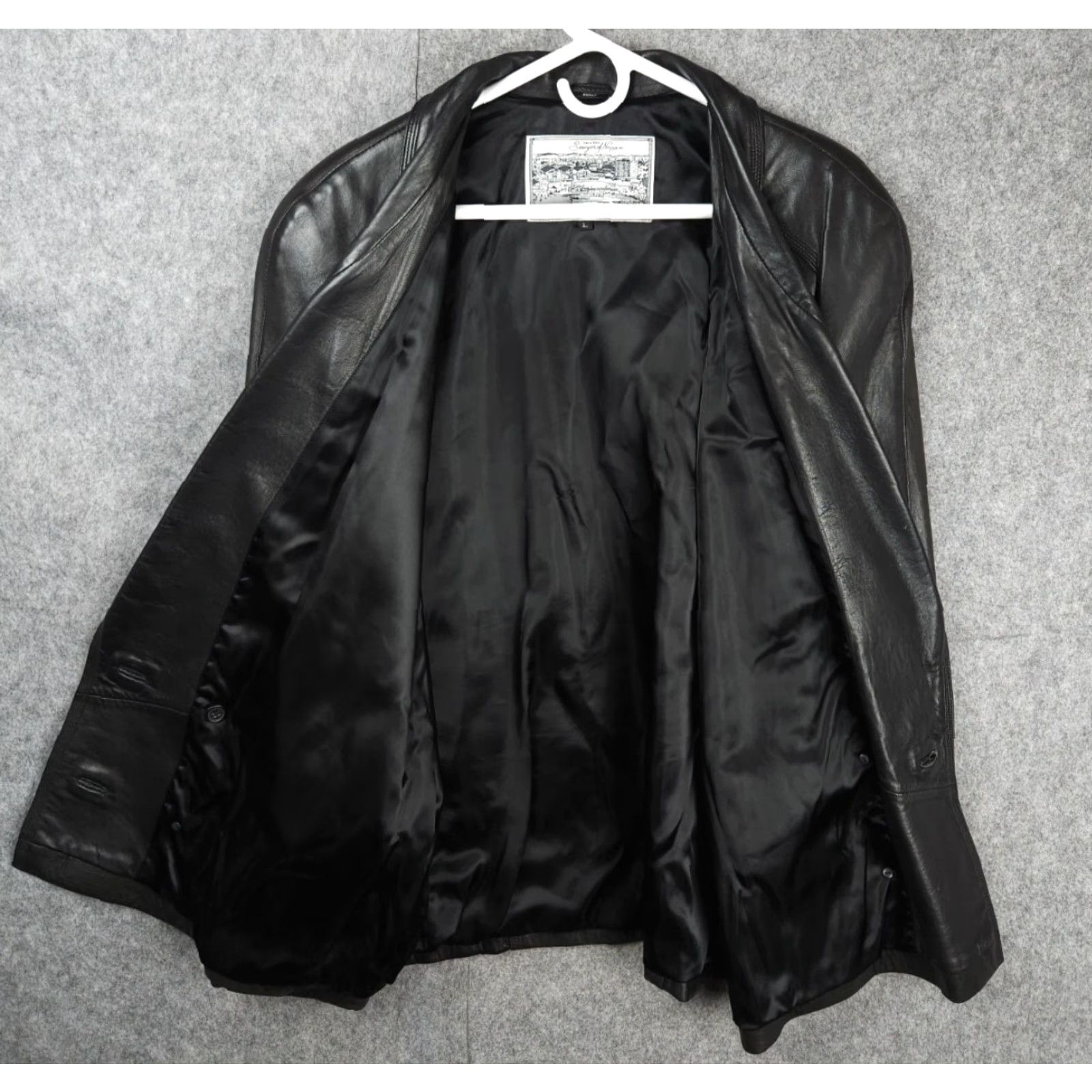 Vintage Sawyer of Napa Leather Jacket Men Large Black Button Heavy Pockets EUC Trench Coat Insulated Regular Pockets Button Size US L / EU 52-54 / 3 - 3 Thumbnail