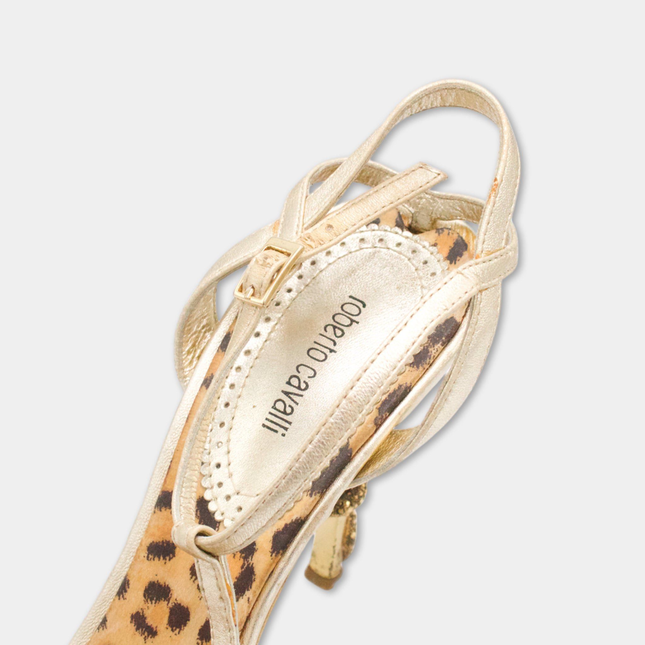 Roberto Cavalli Cavalli Snake Golden Heels Size US 8.5 / IT 38.5 - 3 Thumbnail
