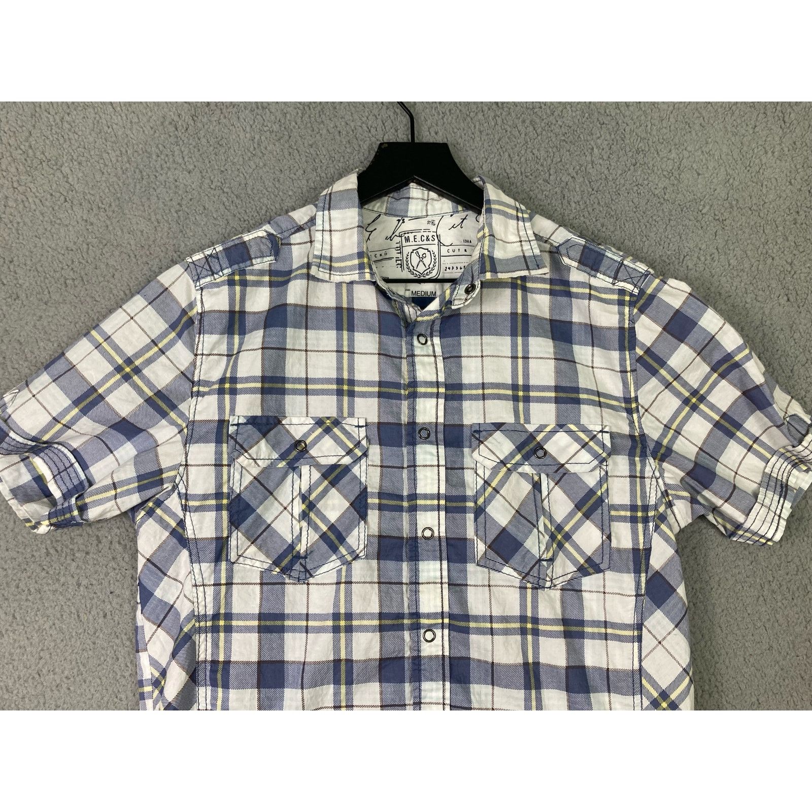 Marc Ecko Marc Ecko Men's Short Sleeve Plaid Shirt Size M White Blue Size US M / EU 48-50 / 2 - 7 Thumbnail