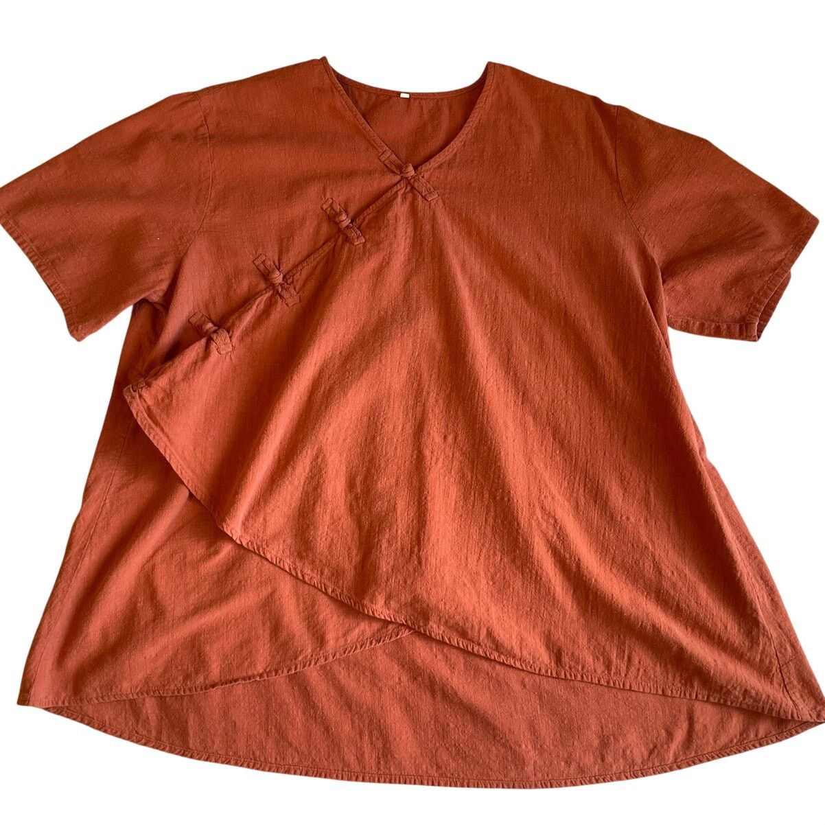 Other Cotton Linen Boho Frog Loop Short Sleeve Orange Tunic Top 2X Size XXL / US 16-18 / IT 52-54 - 1 Thumbnail