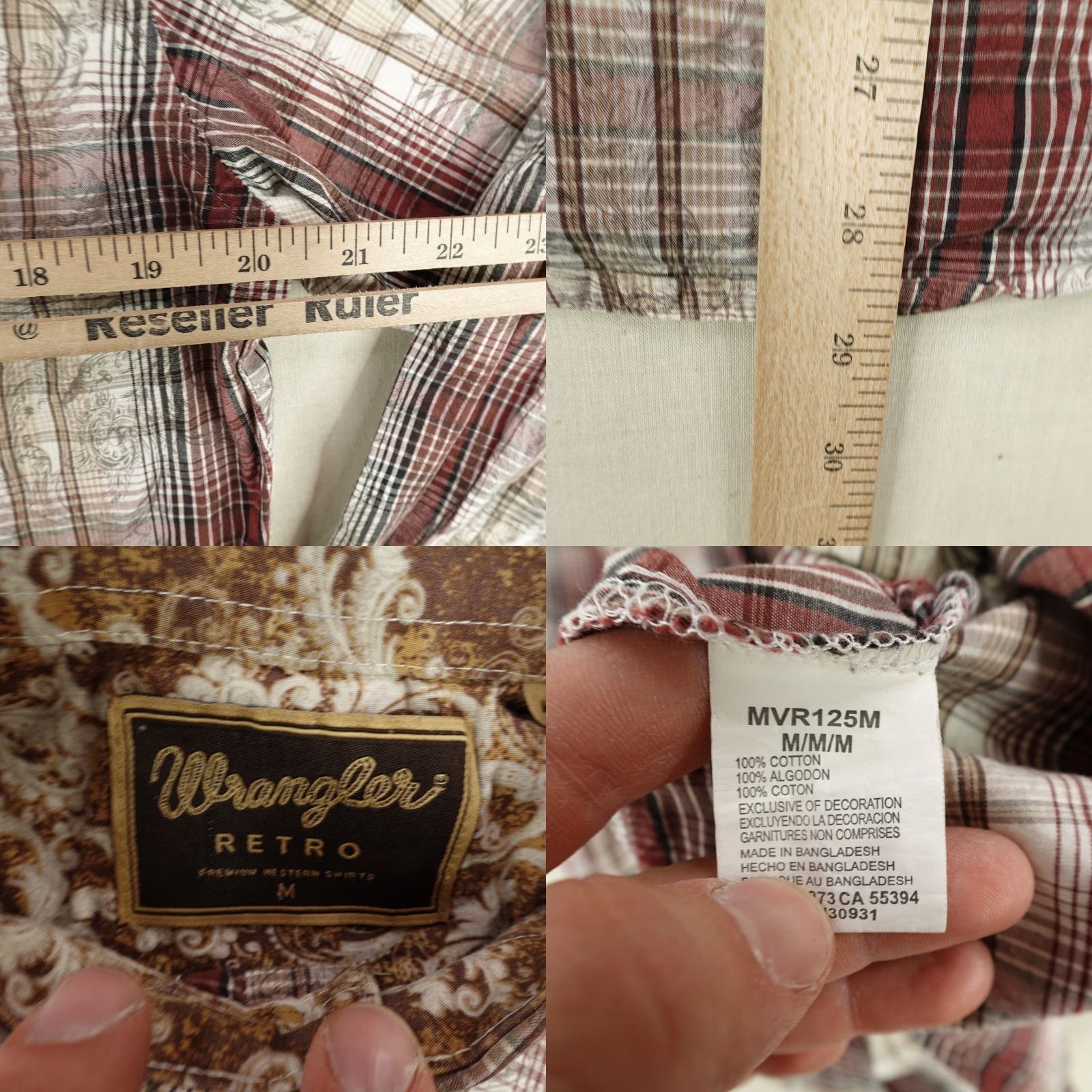 Wrangler VINTAGE Wrangler Shirt Mens Medium Red Beige Plaid Paisley Retro Western Pearl Snap Size US M / EU 48-50 / 2 - 8 Thumbnail