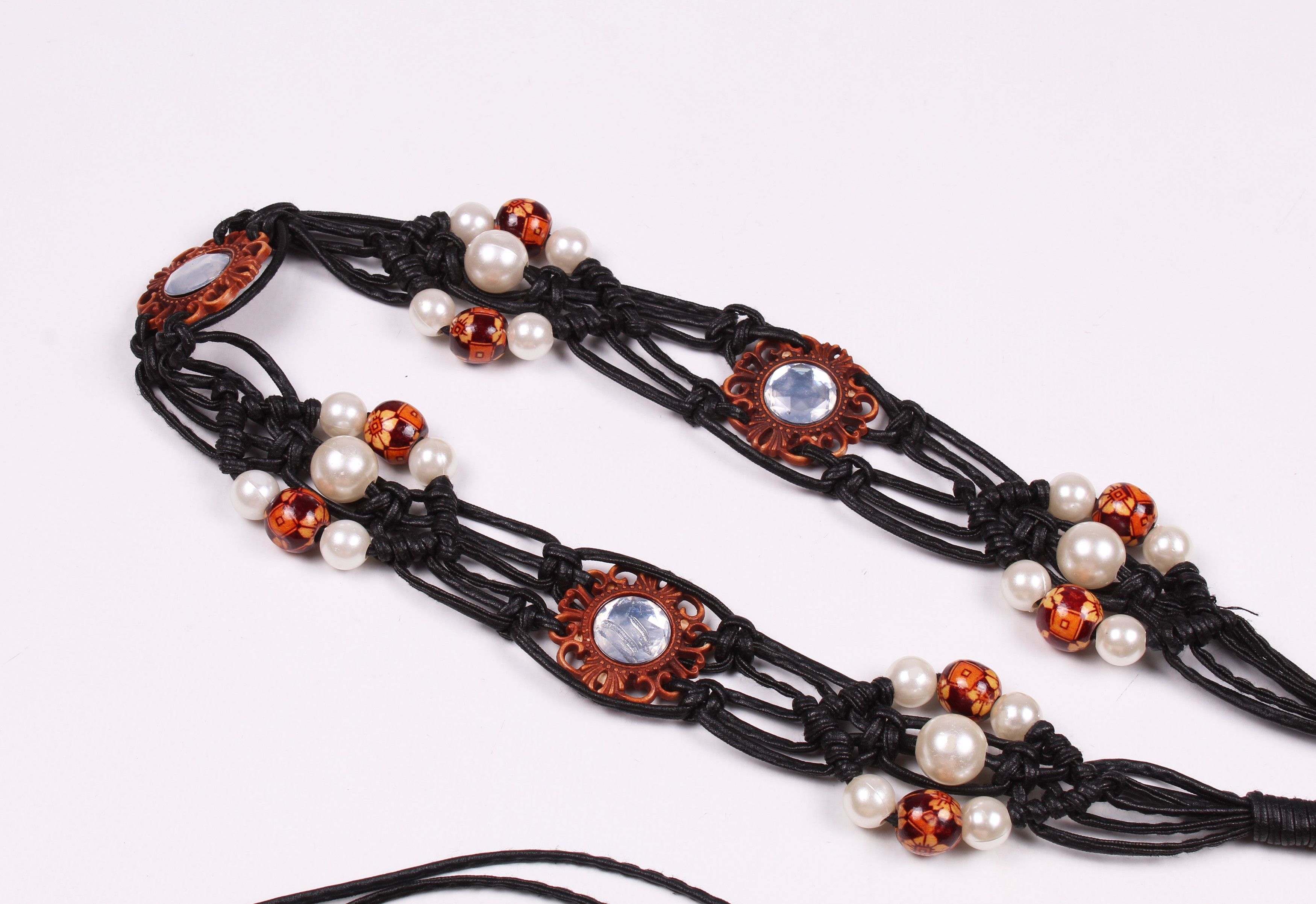 Vintage Vintage Y2K Chunky Leather Pearls Waist Hip Black Belt OS Size ONE SIZE - 2 Thumbnail
