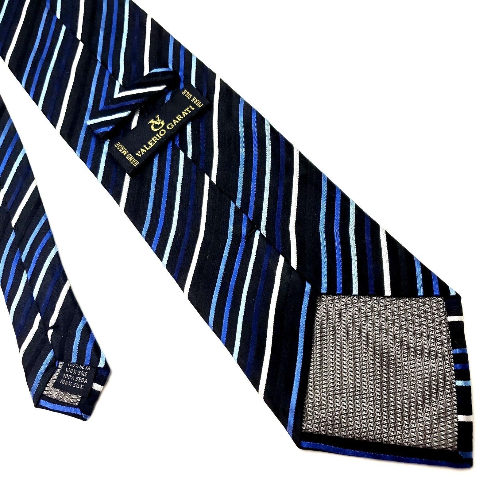 Designer Valerio Garati Black Blue Silk Tie Woven Striped Size ONE SIZE - 3 Thumbnail