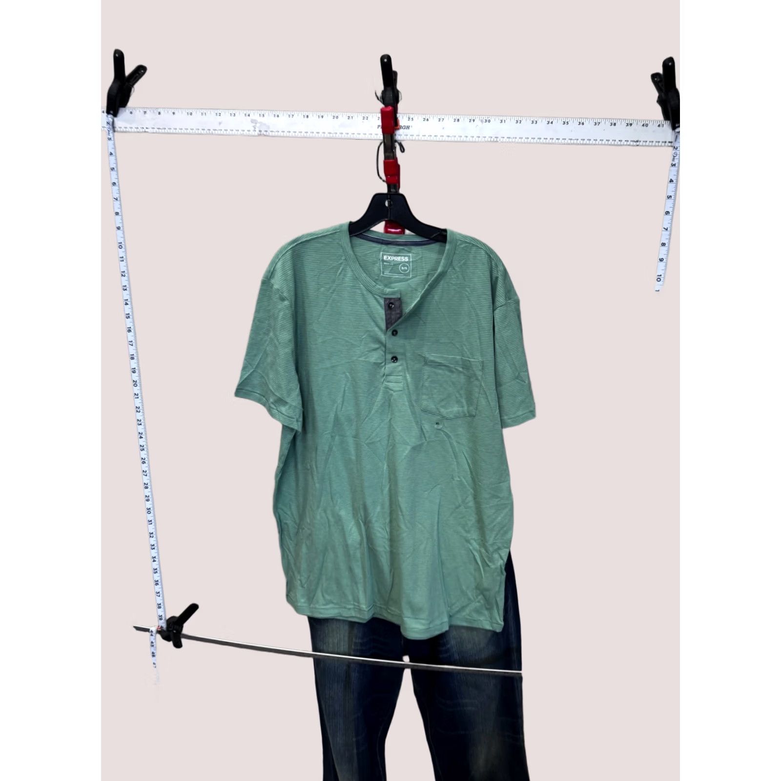 Express Express Green Stripe Henley Shirt XL Mens Size US XL / EU 56 / 4 - 1 Thumbnail