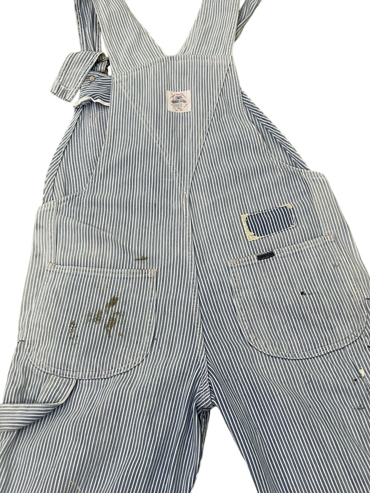 Edwin Hickory Overalls Vtg 90s Edwin Japan Paint Splashed 7🟦3 Size US 35 - 18 Thumbnail