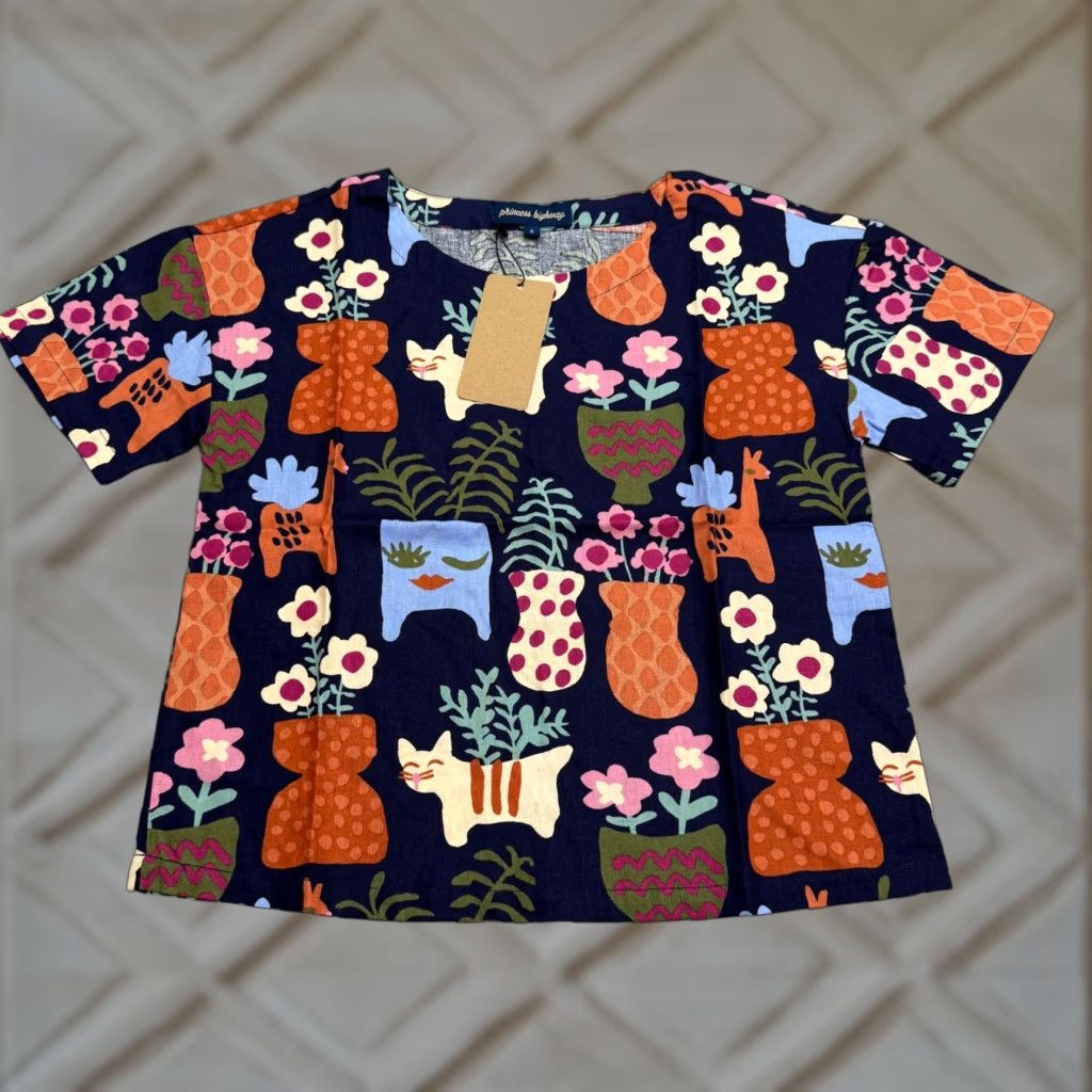 Vintage Princess Highway Blouse Shirt Womens 6 Navy Linen Cotton Bohemian Animal Print Casual 90s? (No N/A) Size M / US 6-8 / IT 42-44 - 1 Thumbnail