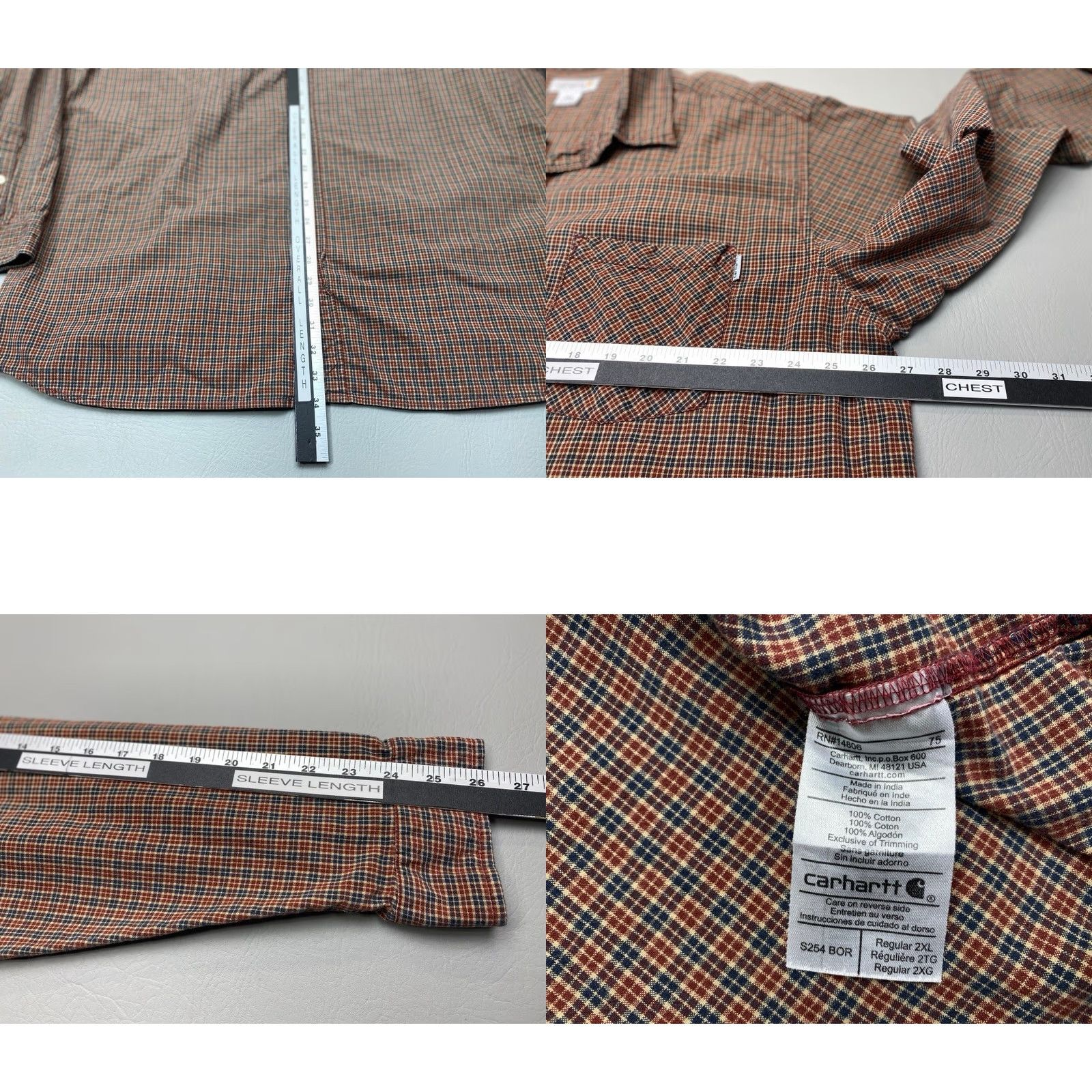 Carhartt Carhartt Button Up Shirt S254 Mens 2XL Plaid Pockets Cotton Long Sleeve 8282 Size US XXL / EU 58 / 5 - 8 Thumbnail