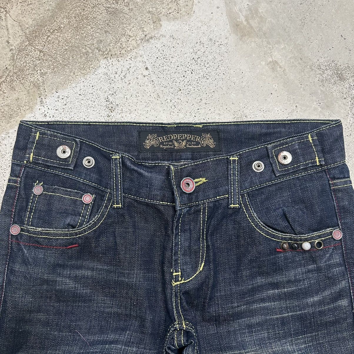 Hysteric Glamour Flare Red pepper embroidered wide leg blue jeans Size 30" / US 8 / IT 44 - 6 Thumbnail