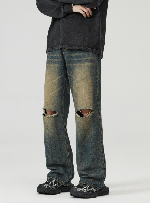 Japanese Brand × Jean American street distressed washed straight ripped jeans Size US 32 / EU 48 - 2 Thumbnail