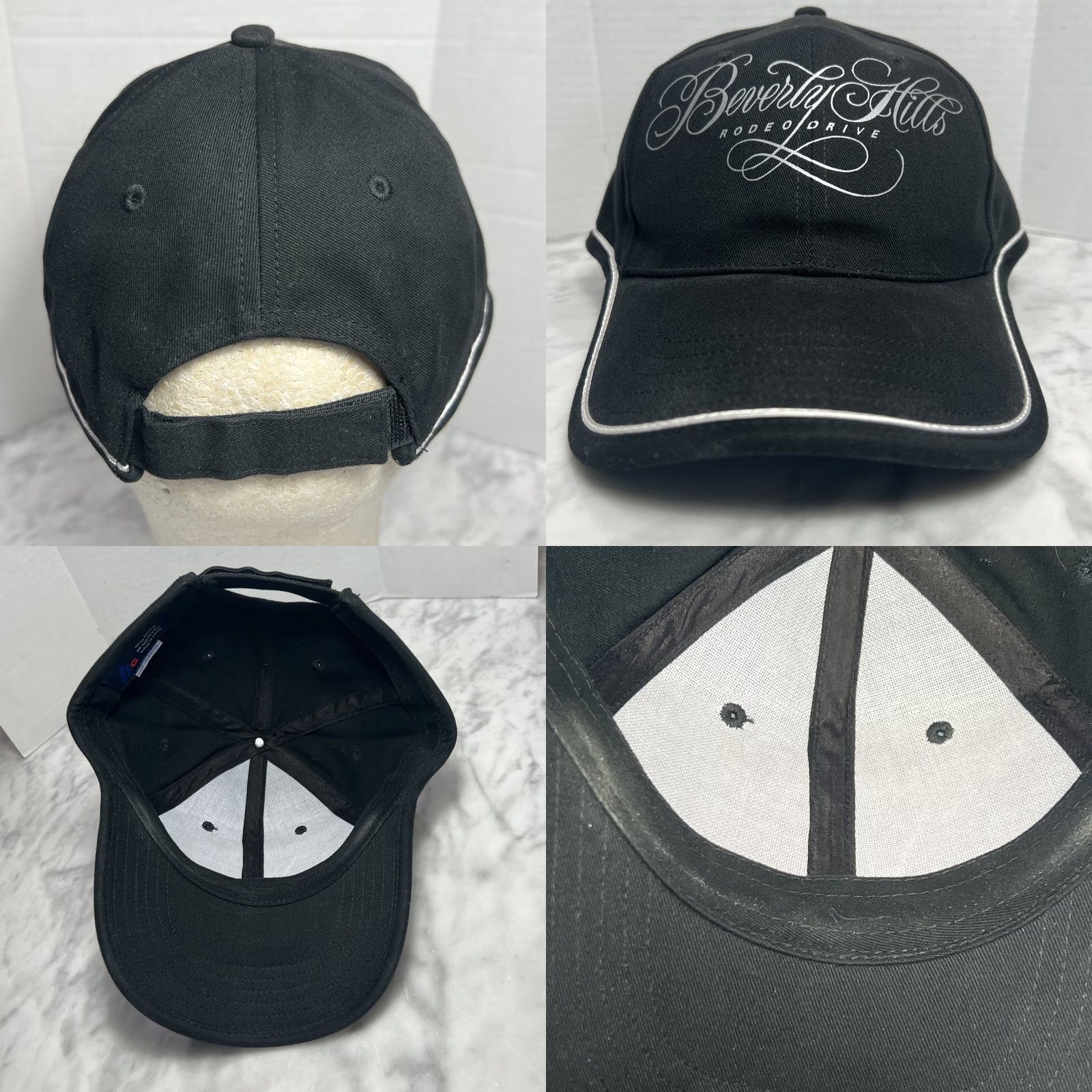 Vintage VINTAGE Rodeo Drive Beverly Hills Hat Strapback Black Silver Cotton Men One Size Adjustable Baseball Cap Size ONE SIZE - 8 Thumbnail