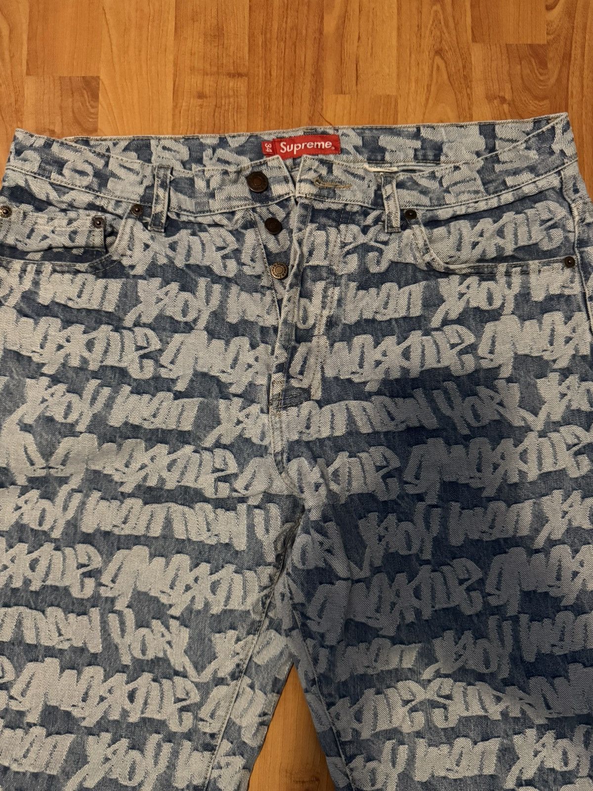 Supreme Supreme Fat Tip Jacquard Denim Jeans (Blue) Size US 34 / EU 50 - 3 Thumbnail
