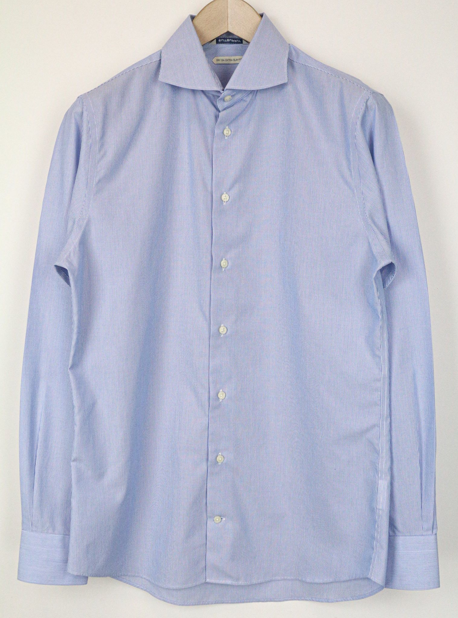 Suitsupply 40/15 3/4 Extra Slim Blue Cotton Cutaway Shirt 76964 Size 40R - 1 Thumbnail