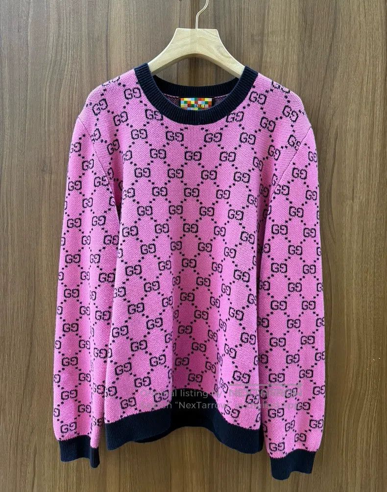 Gucci Gucci Pink classic full-print knitwear Size L / US 10 / IT 46 - 1 Thumbnail