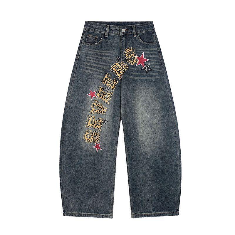 Jean American retro creative leopard letter print star jeans Size US 32 / EU 48 - 1 Thumbnail