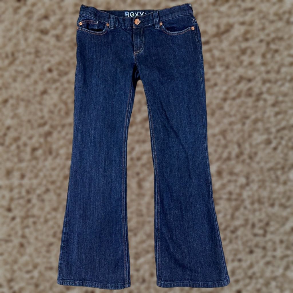 Vintage Roxy Jeans Womens 13 Denim Blue 31x31 Flared Stretch Dark Cotton Beach 5-Pocket Logo Regular Size 34" / US 12 / IT 48 - 1 Thumbnail