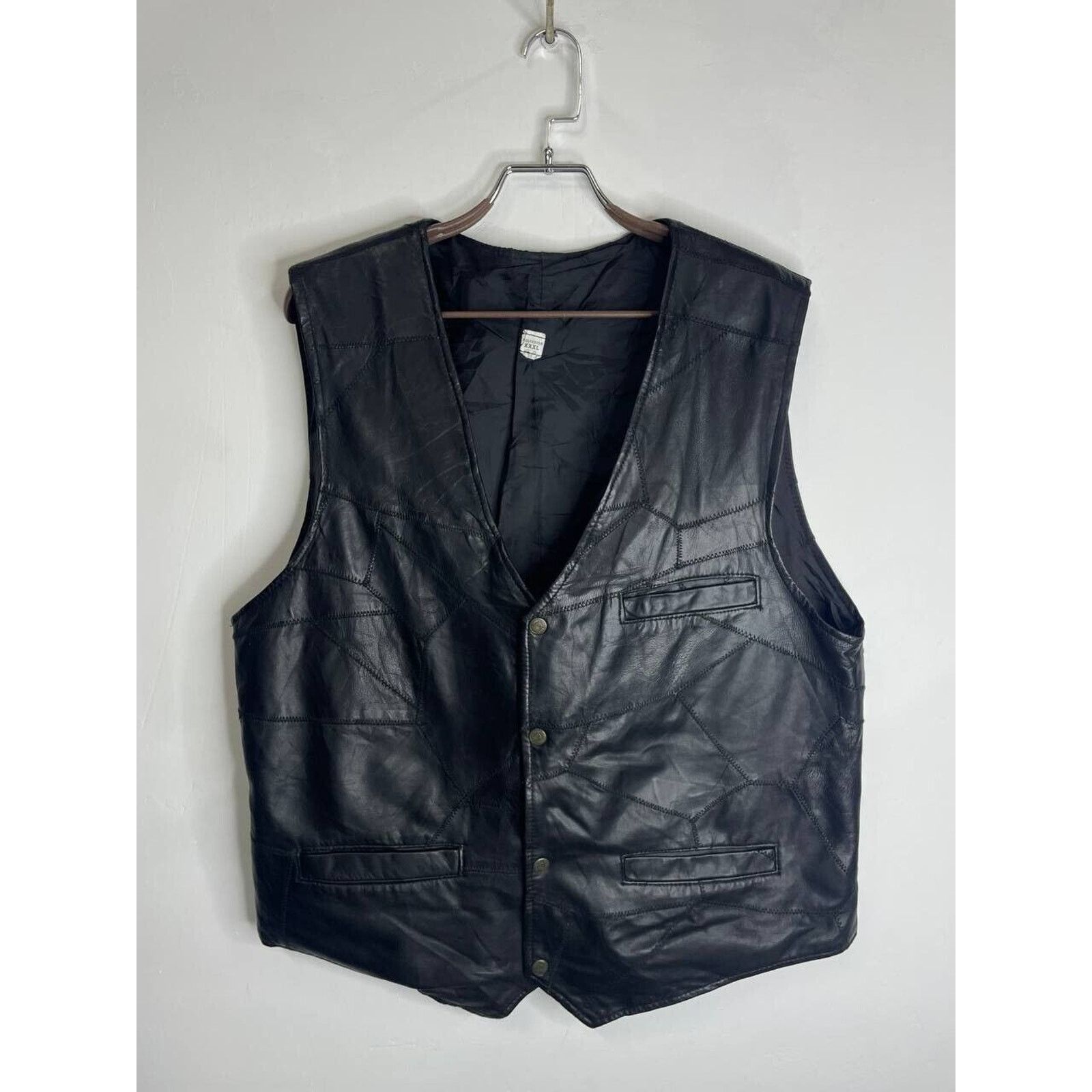 Vintage Vintage Black Leather Patchwork Biker Vest Utility Pockets Size US L / EU 52-54 / 3 - 1 Thumbnail