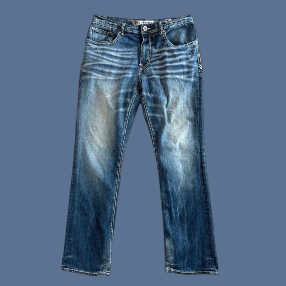 BKE BKE Jeans Mens Straight Denim 32x31 Stretch Embroidered Grunge Blue Y2K Buckle BKE Size US 32 / EU 48 - 1 Thumbnail