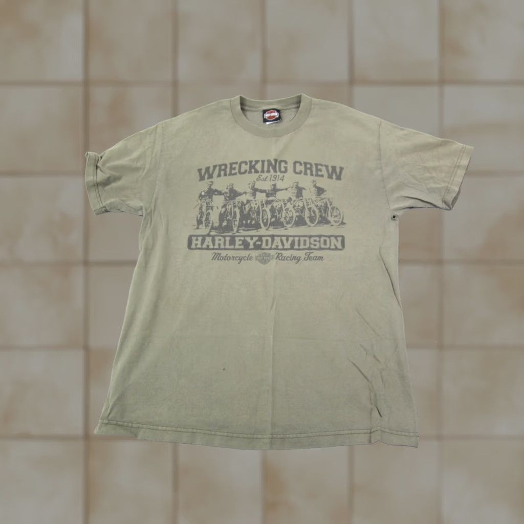 Harley Davidson VINTAGE Harley Davidson Shirt Adult Large Green Mens Made in USA Wrecking Crew Size US L / EU 52-54 / 3 - 1 Thumbnail