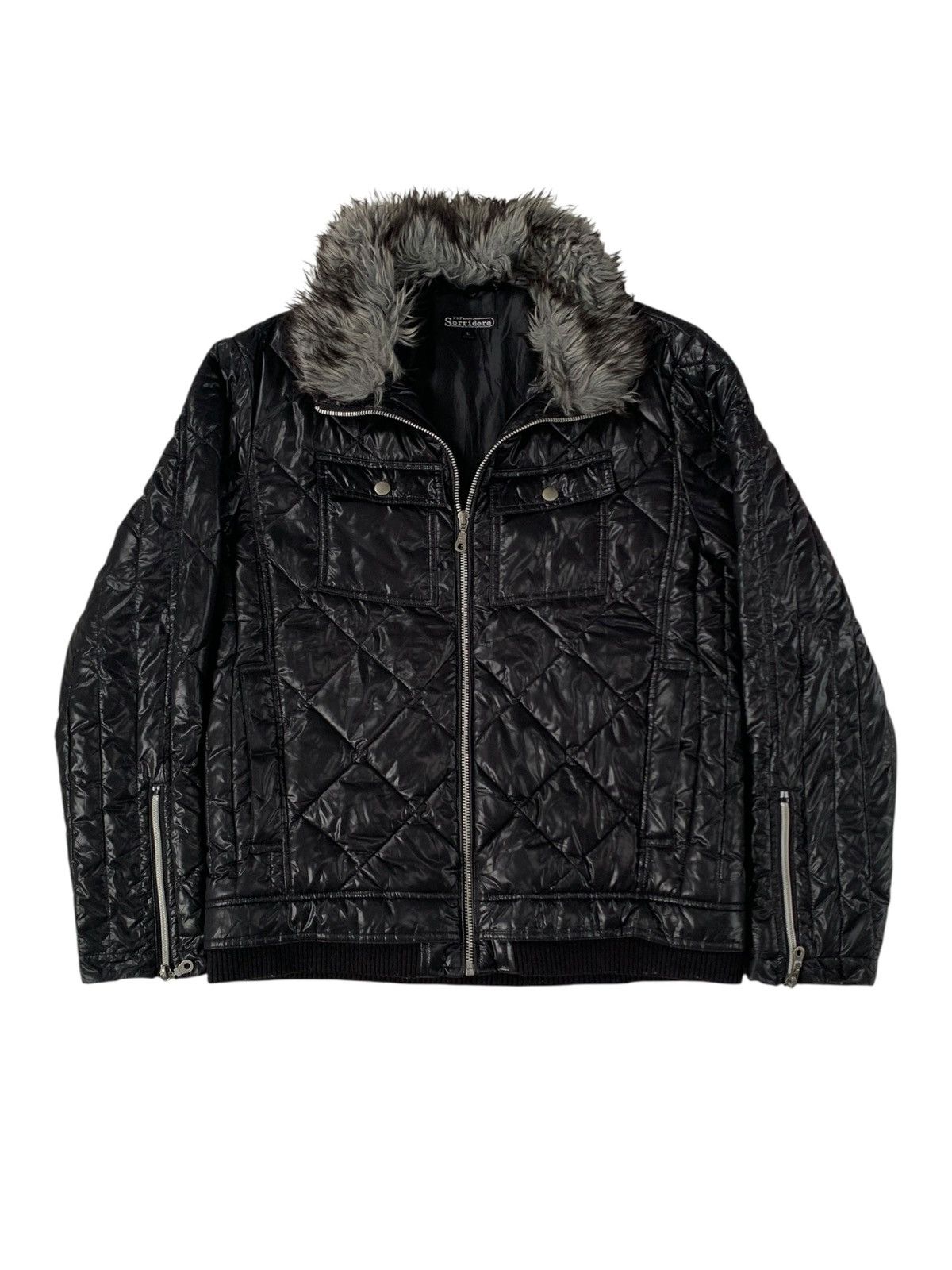 Y2k sorridere faux fur glossy puffer jacket