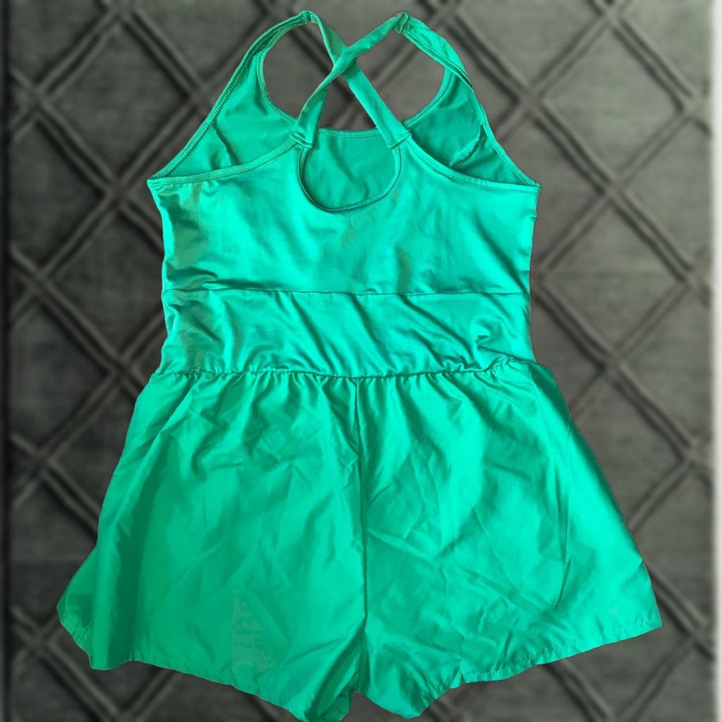 Vintage Emerald green romper Tank Top Jrs. XL stretchy w/ cut-out 2049 Size XL / US 12-14 / IT 48-50 - 1 Thumbnail