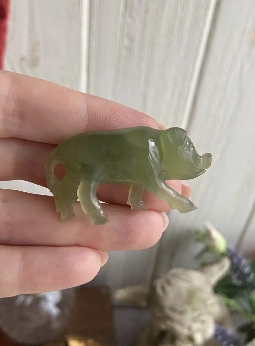 Vintage Miniature Figure Hand Carved Nephrite Jade Pig