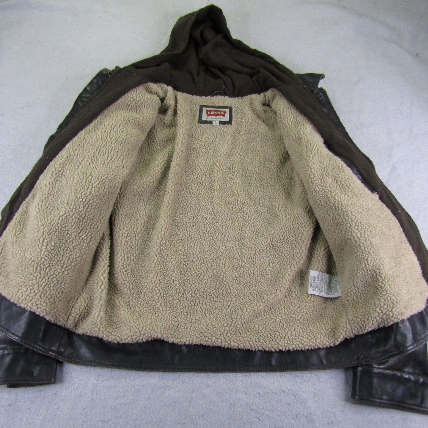 Levi's VINTAGE Levi's Jacket Mens Large Brown Vegan Leather Sherpa Lined Bomber Hoodie Coat Size US L / EU 52-54 / 3 - 6 Thumbnail