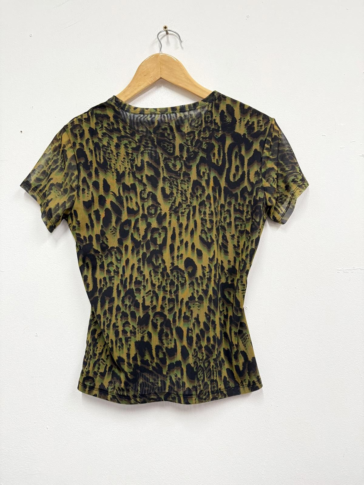 Allsaints AllSaints Ellie Mesh Tee in Khaki Green Leopard Print UK 12 Size M / US 6-8 / IT 42-44 - 4 Thumbnail