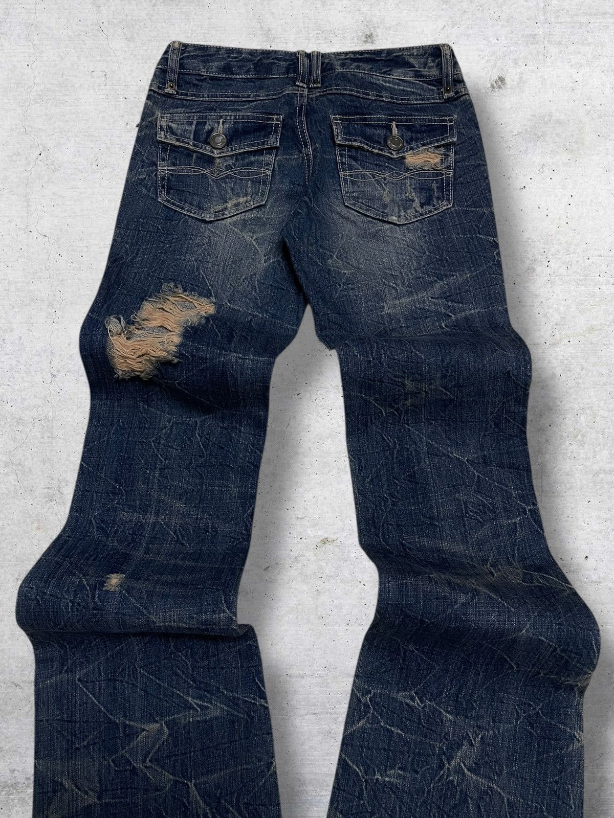 Japanese Brand VINTAGE NYLAUS JAPAN DESIGNER 90S FLARED MUDWASH GOLD DENIM Size US 26 / EU 42 - 11 Thumbnail
