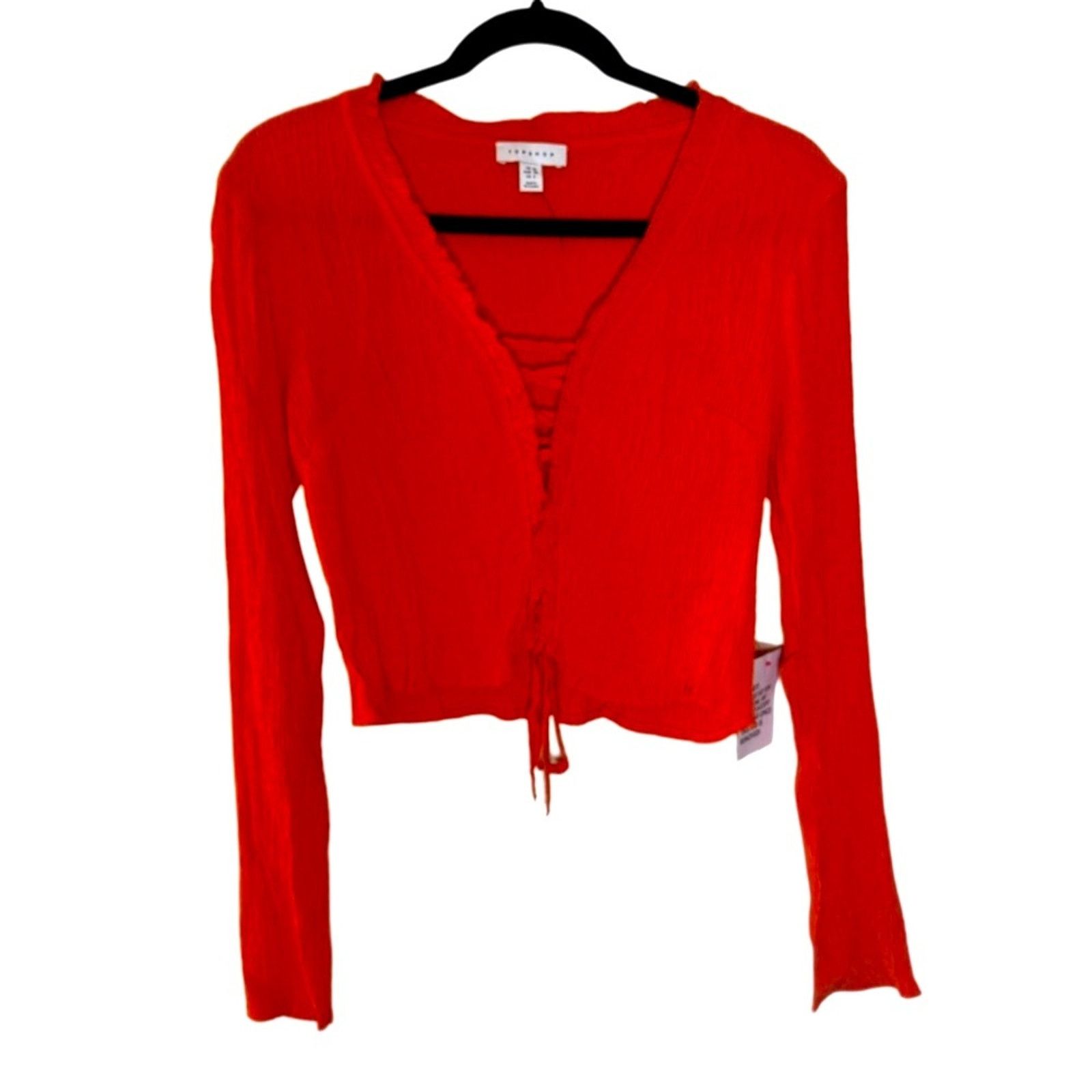 Topshop Topshop Crinkle Ruched Lace Long Sleeve Top - Orange Size M / US 6-8 / IT 42-44 - 1 Thumbnail