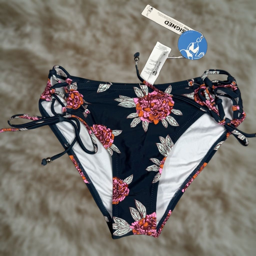 Vintage Cupshe Blue Pink Floral Swimwear Bikini Bottom Lace Up Sides Sz M NWT Size 32" / US 10 / IT 46 - 1 Thumbnail