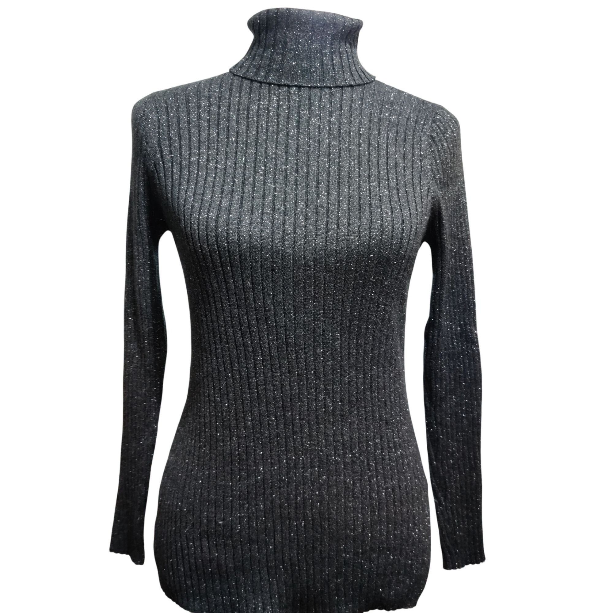 Chicos Chicos 0 Small Black Gray Silver Ribbed Metallic Turtleneck Size S / US 4 / IT 40 - 1 Thumbnail