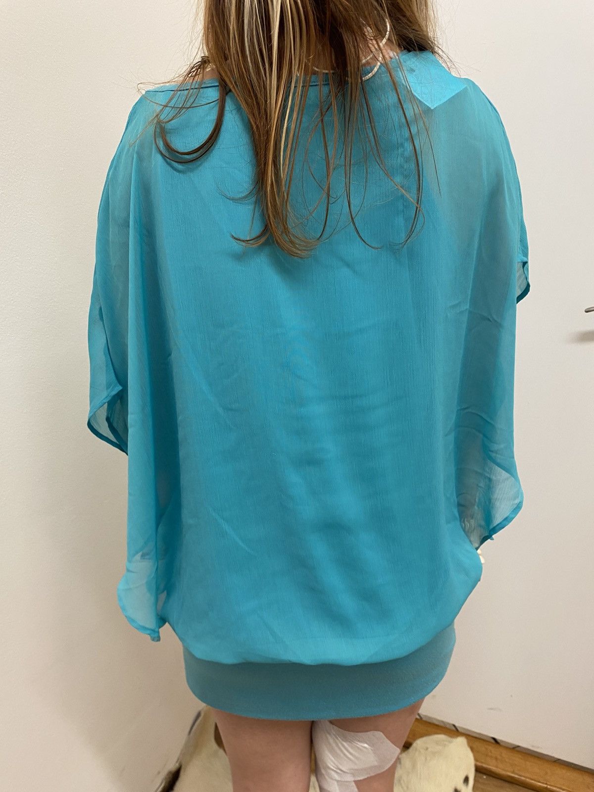 Vintage Bright blue cocktail loose mini-dress Size M / US 6-8 / IT 42-44 - 2 Thumbnail