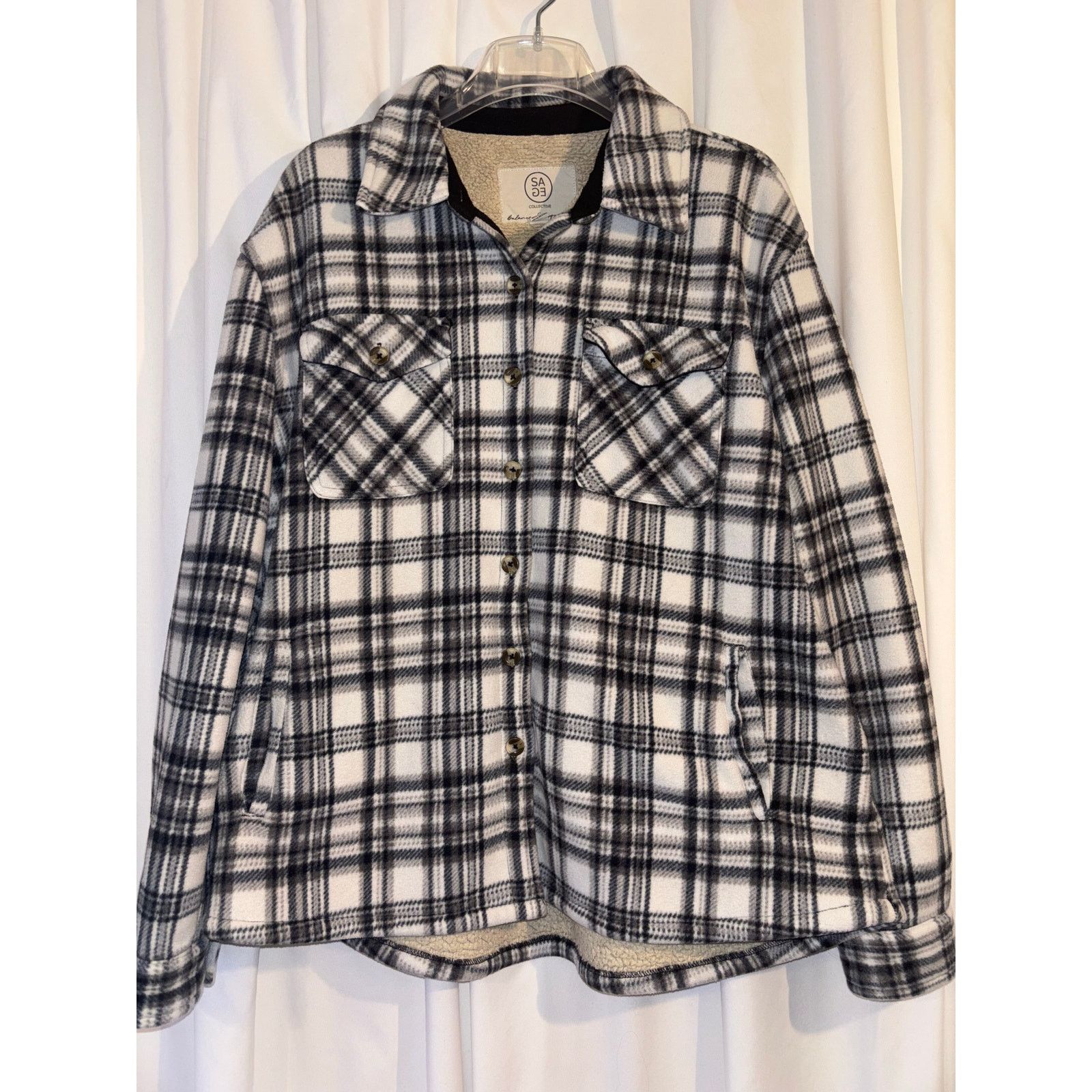 Sage Sage Plaid Fleece Shirt Jacket Size Large Size L / US 10 / IT 46 - 5 Thumbnail