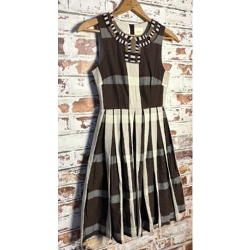 Anthropologie Anthropologie Maeve Beaded Pleated Cotton Fit & Flare Dress Size XS / US 0-2 / IT 36-38 - 7 Thumbnail